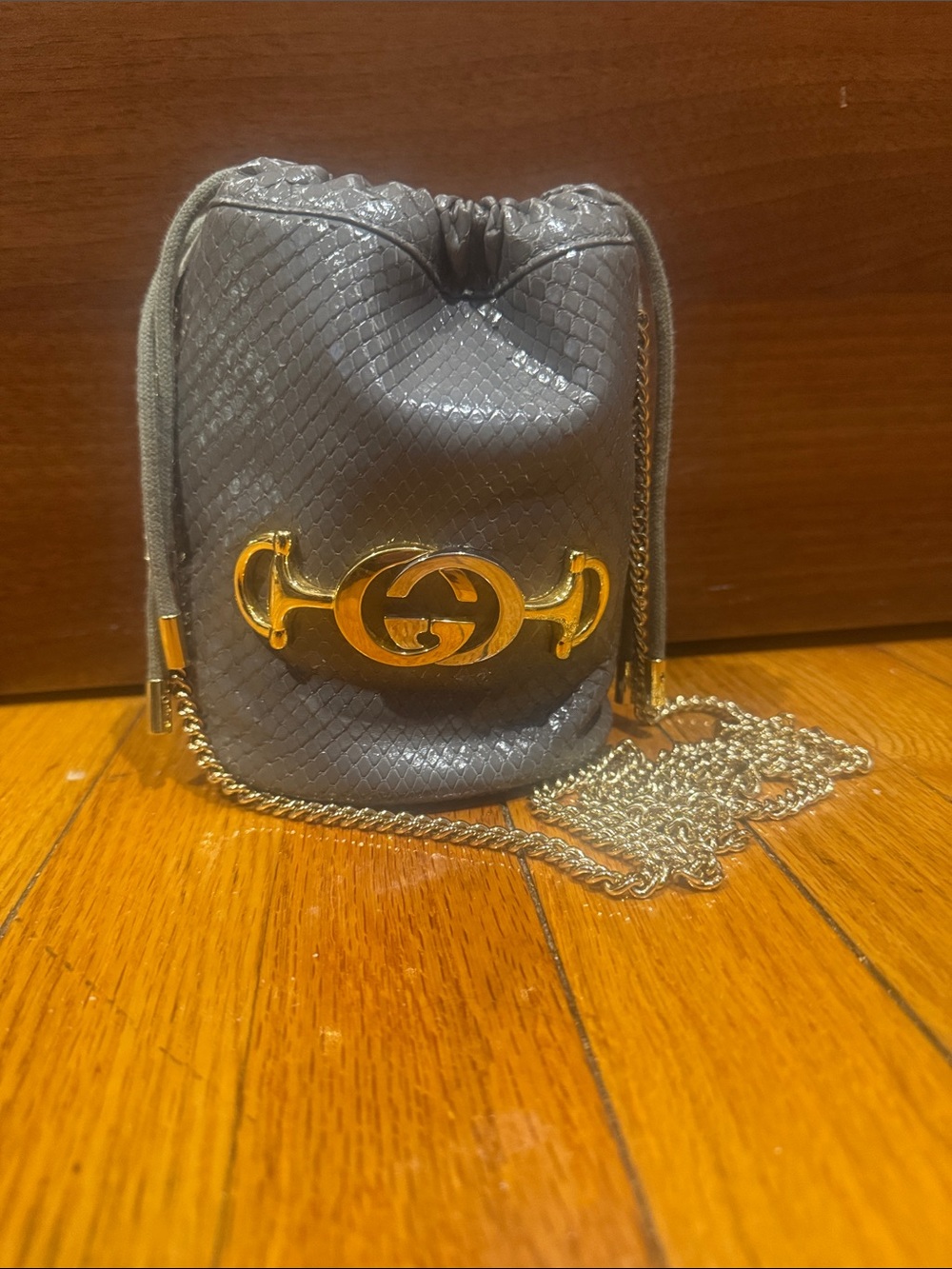 Gucci Zumi Grey Python Mini Bucket Bag with Double G